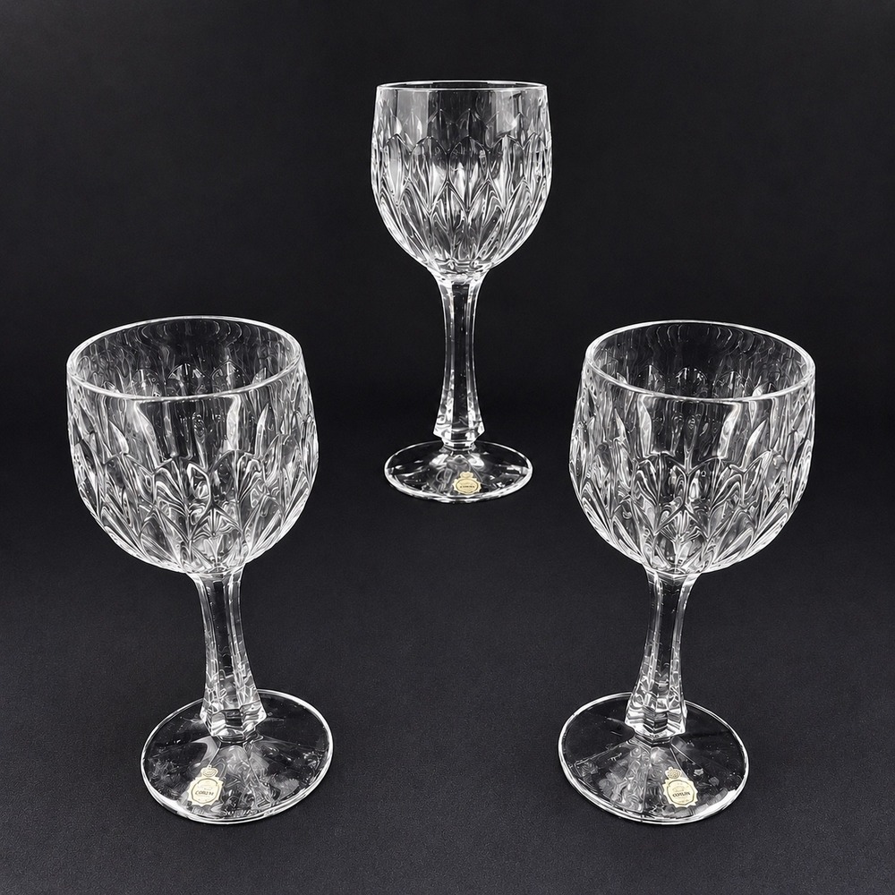 Nachtmann Crystal Edelweiss Claret Wine Goblets Set of 3 German Lead Glass 6.75"